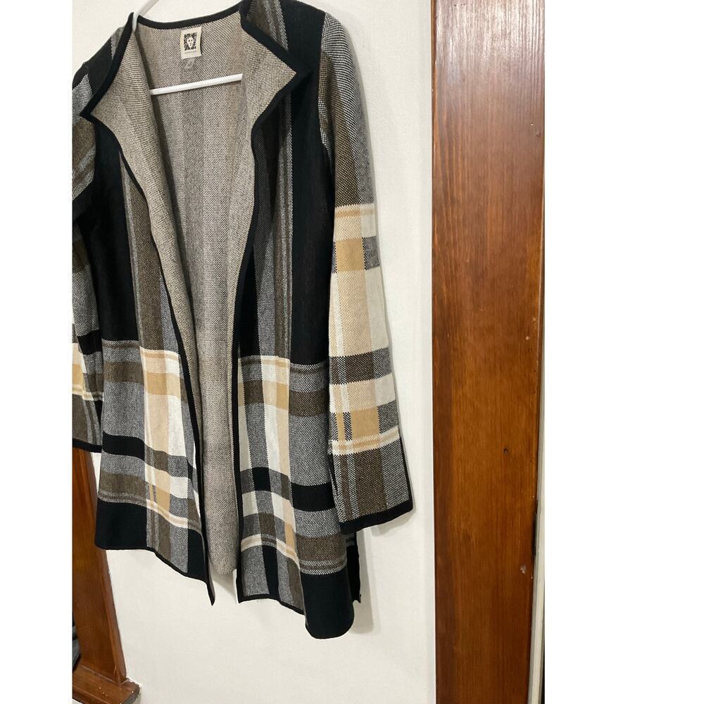 Anne Klein Plaid Open Front Knit Sweater Cardigan Side Slits Size Medium Jacket - Picture 4 of 8